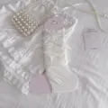 Sweet white bow tie leg warmers women summer thin ruffles stacked socks cute lolita hosiery - One Size / Milk White