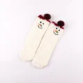 White coral fleece Christmas socks, cute snowman embroidery, warm winter sleeping floor socks. - No Box / White Snowman