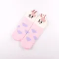 Cute fuzzy rabbit plush warm socks, pink coral fleece sleeping socks with sweet bow. - No Box / Pink Rabbit