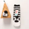 Coral fleece warm sleep socks, black white striped design with cute plush cartoon accent. - No Box / Striped Pony