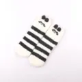 Plush fuzzy cozy winter socks with cute 3D ears and stripes for women sleep floor wear - No Box / Panda