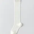 White sheer knee high socks for women, lightweight breathable mesh hosiery for daily wear. - One Size / White Horizontal Stripe