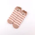 Fuzzy coral fleece striped winter warm sleep socks with cute 3D cartoon animal ears. - No Box / Grinning