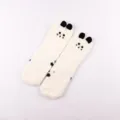 Fluffy coral fleece socks, cute 3D cat ears design, warm winter sleep socks in white color. - No Box / White Cat