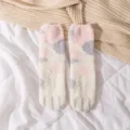 Flauschige Katzenpfote Korallenfleece Socken Weiß Rosa Winter Warme Sleep Boden Socken - Einheitsgröße / Rosa Punkt