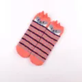 Cozy coral fleece fuzzy sleep socks for women with cute 3D animal ears and striped patterns. - No Box / Red Fox