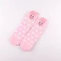 Pink fuzzy coral fleece socks with cute 3d rabbit ears, soft warm winter floor sleep socks for women - No Box / Pink Cat