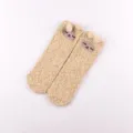 Fluffy coral fleece warm sleep socks for women with cute 3D cartoon pom-pom animal design - No Box / Lamb