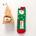 Coral fleece Christmas socks for women, warm fluffy sleep floor socks with 3D Santa design. - No Box / Green Christmas Tree
