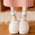 Flauschige Korallenfleece Katzensocken für Damen, dicke warme Wintersocken mit süßen Ohren. - Weiß