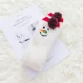 Winter women's thick coral fleece fuzzy socks cute snowman design cozy home floor socks - 12 White Snowman