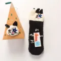 Coral fleece women warm sleep socks cute 3D cartoon cat winter indoor floor socks SKU - No Box / Black Star Eye