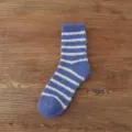 Blue striped coral fleece socks for women, thick warm winter fuzzy floor socks home wear. - One Size / Blue Stripe