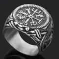 Anillo Vikingo de Rune de Acero Inoxidable Retro Helm of Awe Banda Joya Nordica Vintage - Talla 8 / Color acero