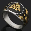 Anillo Valknut vikingo para hombre, joyería de acero inoxidable con runas nórdicas. - Talla 8 / Amarillo