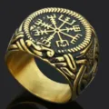 Anillo vintage de brújula vikinga para hombre de acero inoxidable runa nórdica regalo - Talla 8 / Dorado