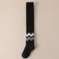 Men fuzzy over-the-knee socks, thick winter warm thermal sleep floor socks, black chevron style - One Size / Black