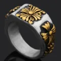 Anillo hombre cruz floral gótica retro plata oro anillo acero titanio imagen principal - Talla 8 / Amarillo