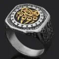 Anillo de hombre vintage vikingo celta con diseño de zarpa de oso dorada y runas en acero de titanio. - Talla 8 / Amarillo