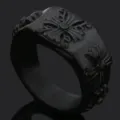 Hombre vintage gótico cruz floral anillo ancho de acero titanio estilo retro punk joyería - Talla 8 / Negro