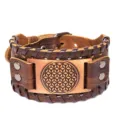 Brazalete ancho de cuero punk vintage para hombres mancha gótica vikinga nórdica - Cuero Marrón Rojo Antiguo