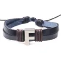 Schwarzes Lederarmband geflochten mit Metall Buchstabe F Anhänger, DIY Paar Geschenk. - Buchstabe F / Schwarz