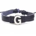 DIY Anfangsbuchstabe schwarzes Leder geflochtenes Armband Paare Geschenk Modeschmuck Armreif - Buchstabe G / Schwarz