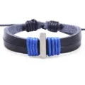 Schwarzes Lederarmband mit blauem geflochtenen Seil und Metallstab für Paargeschenke - Buchstabe I / Schwarz