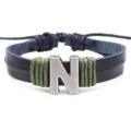 DIY Buchstabe N schwarzes Leder geflochtenes Armband verstellbare Paare Schmuck - Buchstabe N / Schwarz