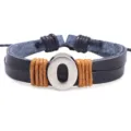 DIY Schwarzes Leder Alphabet Armband mit Metall Buchstabe O Anhänger Paare Geschenk - Buchstabe O / Schwarz