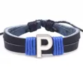 DIY schwarzes Leder geflochtenes Buchstabe P Armband Paar Schmuck kreatives Geschenk - Buchstabe P / Schwarz