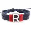 Schwarzes Leder Initialen R Armband mit roter Kordel Wicklung DIY Paar Geschenk Schmuck - Buchstabe R / Schwarz