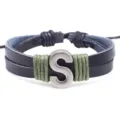 DIY Lederarmband mit Buchstabe S Initialen Armreif Schwarz Paar Geschenk Modeschmuck - Buchstabe S / Schwarz