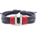 Schwarzes Lederarmband doppelt mit Metall Buchstabe U Anhänger und rotem geflochtenem Seil - Buchstabe U / Schwarz