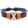 DIY Buchstaben Lederarmband Schwarz Mehrschichtig Geflochtene Kordel Paar Geschenk - Buchstabe X / Schwarz