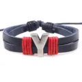 DIY Lederarmband mit Buchstaben Alphabet und rotem Seil Metall Y Anhänger Paare Geschenk Schmuck - Buchstabe Y / Schwarz
