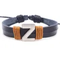 Schwarzes Leder geflochtenes DIY Buchstabe Z Armband stilvolles Paar Schmuck Geschenk. - Buchstabe Z / Schwarz