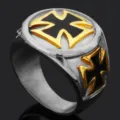 Anillo de acero de titanio vintage para hombre con diseño de cruz gótica joyería biker - Talla 8 / Amarillo