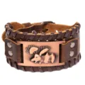 Brazalete de cuero vintage nórdico con placa de conejo de metal, brazalete punk retro para hombre. - Cuero Marrón Rojo Antiguo