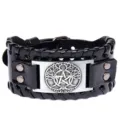Vintage breites Lederarmband für Damen und Herren, gotisches Lebensbaum Metall Armband. - Schwarzes Leder + Antikes Silber