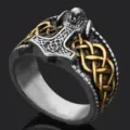 Mens Viking Thor Hammer Ring Stainless Steel Norse Rune Band Vintage Wolf Head Jewelry - Size 8 / Yellow