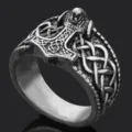 Vintage Viking Thor Hammer Wolf Ring Men Nordic Rune Stainless Steel Statement Jewelry - Size 8 / Steel