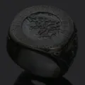 Anillo vintage de acero de titanio para hombre con lobo nórdico y círculo rúnico. - Talla 8 / Negro