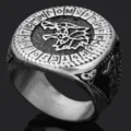 Anillo de lobo vikingo vintage para hombre con runas nórdicas, joyería retro de acero inox. - Talla 8 / Color acero