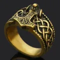 Men's Viking Thor Hammer Wolf Ring Vintage Stainless Steel Rune Band Jewelry Variant - Size 8 / Gold