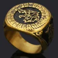 Anillo de Hombre Vintage Acero Inoxidable Cabeza de Lobo Rúnico Joyería Gótica Vikinga - Talla 8 / Dorado