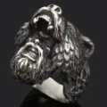 Anillo de cabeza de lobo vikingo para hombre, anillo rúnico de acero inoxidable vintage. - Talla 8 / Color acero