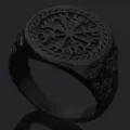 Anillo Sello Hombre Vintage Vikingo Runa Acero Titanio Amuleto Nordico Punk Gotico - Negro