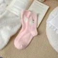 Jolies chaussettes d'hiver roses et epaisses pour femmes, chaussettes douces et chaudes avec chien. - Taille unique / Chien Rose