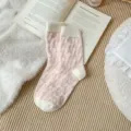 Chaussettes d'hiver épaisses et duveteuses pour femmes, douces roses chaudes en laine - Taille unique / Nœuds roses en relief